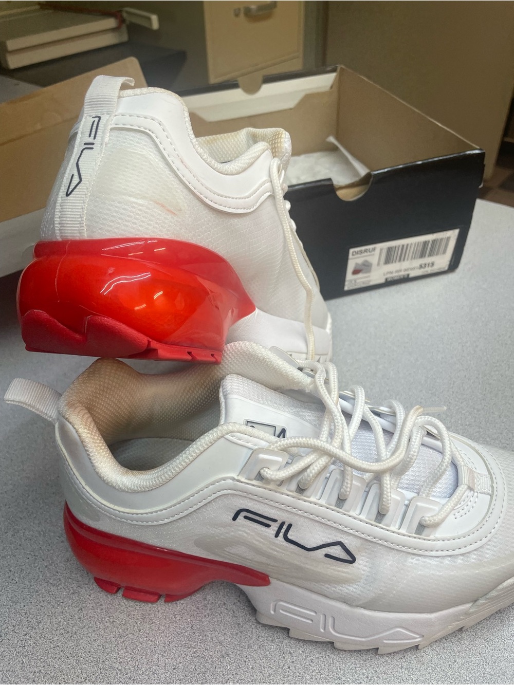 Fila White Sneakers with Red Heel Accent